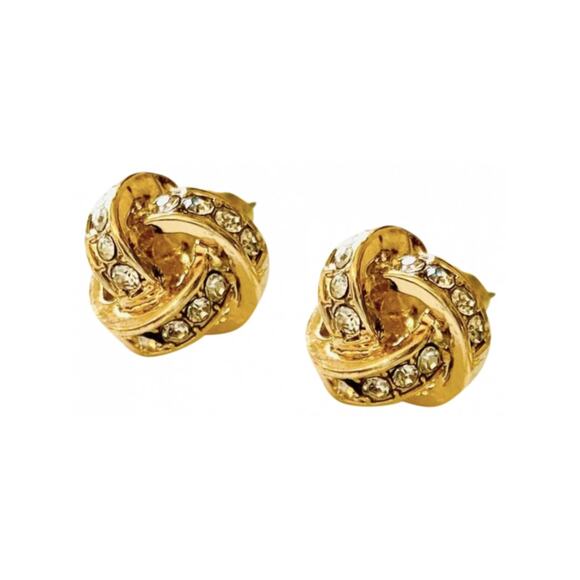 NEW NORDSTROM REVOLVE Gold White CZ Knot Twist Rope Studs Earrings Jewelry 9mm - Picture 6 of 6